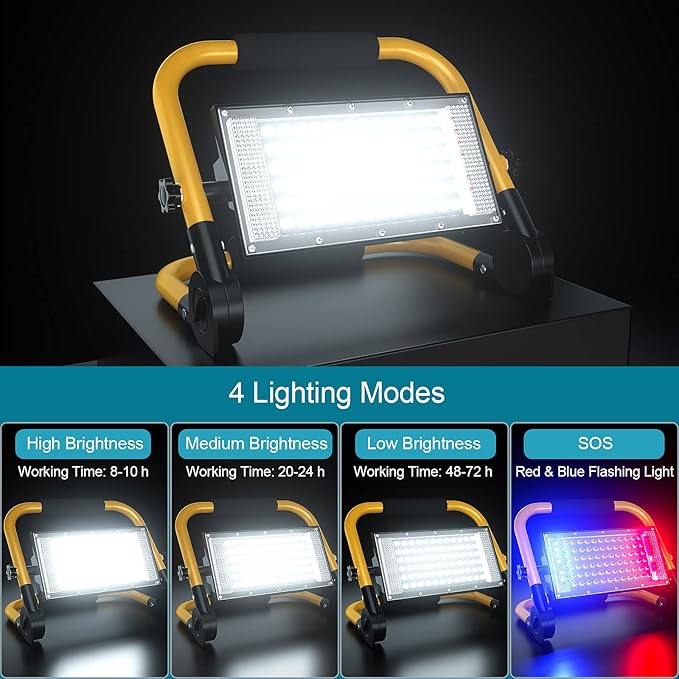 ERAY LED Construction Spotlight, LED Work Light 8000LM 13500mAh LED Work Light 2 Charging Methods / 4 Modes/Power Bank/Remote Control/Timer / 70 LED, LED Solar Construction Light for Camping