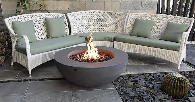 Elementi Lunar Bowl Cast Concrete Fire Table, Outdoor Fire Pit Fire TablePatio Furniture, Light Gray (Natural Gas)