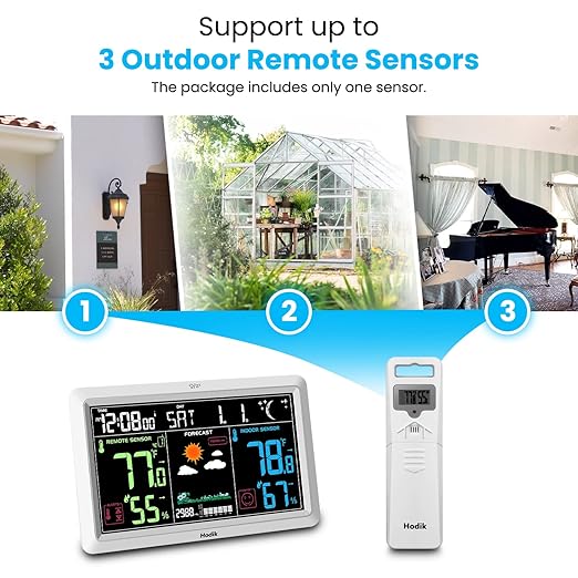 Weather Station with Atomic Clock Indoor Outdoor Thermometer Wireless, Humidity and Temperature Monitor Barometer Hygrometer with High Precision Sensor White