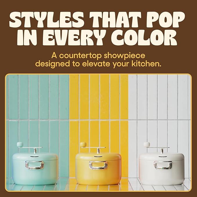 Popsmith Popcorn Popper in Cream - 6 Quart Stovetop Popcorn Machine - Stainless Steel Popcorn Maker Compatible with All Stovetops