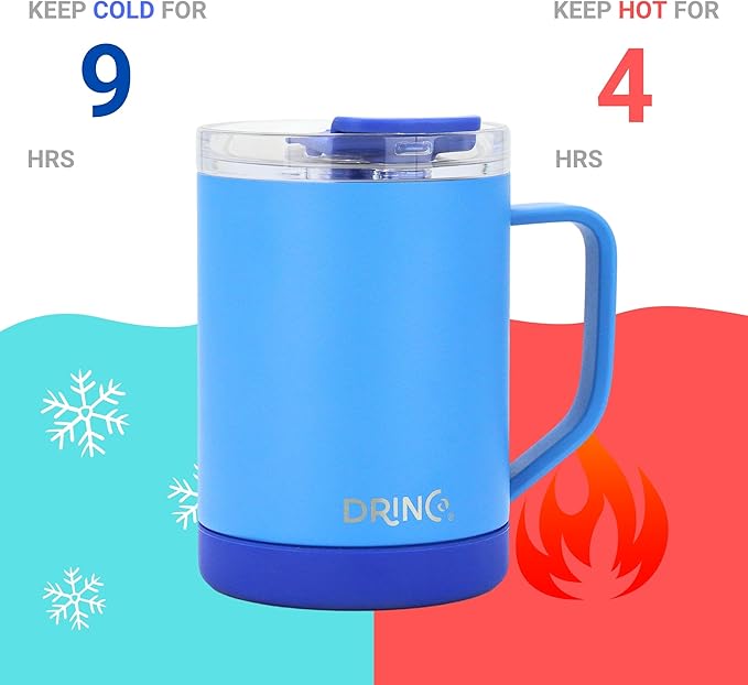 Drinco 16 oz Coffee Mug, Vacuum Insulated Camping Mug with Lid, Double Wall Stainless Steel Travel Mug Insulated Tumblers Coffee Mugs Coffee Cups Tea Cup (16oz Royal Blue)