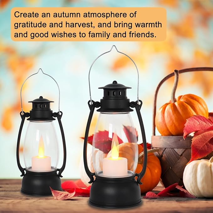 Vintage Lantern Decor, 4-Pack Candle Lantern with Remote, Small Lantern Indoor Outdoor Hanging Lanterns for Wedding Centerpiece,Halloween,Christmas,Camping Decorations, Western Party Decor