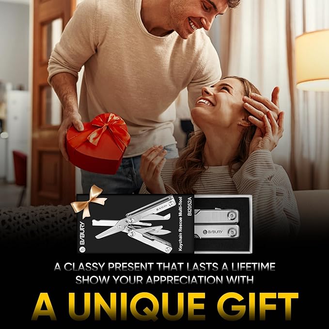 BIBURY Mini Multitool BI2052A, 8 in 1 Keychain EDC Scissors w/Window Breaker, Seat Belt Cutter, Bottle Opener for Outdoor Survival, Mini Multi Tool Cool Gadget TSA Approved, Gifts for Men and Women