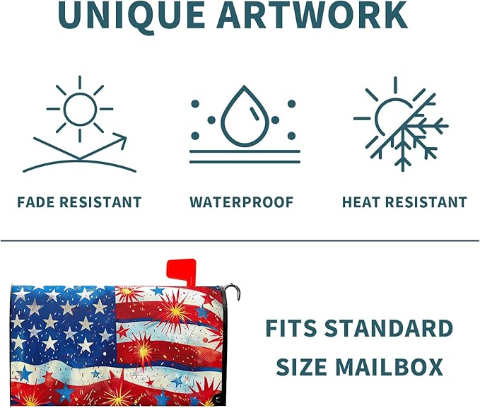 American Flag Magnetic Mailbox Cover Fireworks and Flag USA Holiday Mailbox Covers Large Size 25.5" x 21" Independence Day July 4th Post Letter Box Wraps for Outdoor Garden Yard Home Decor