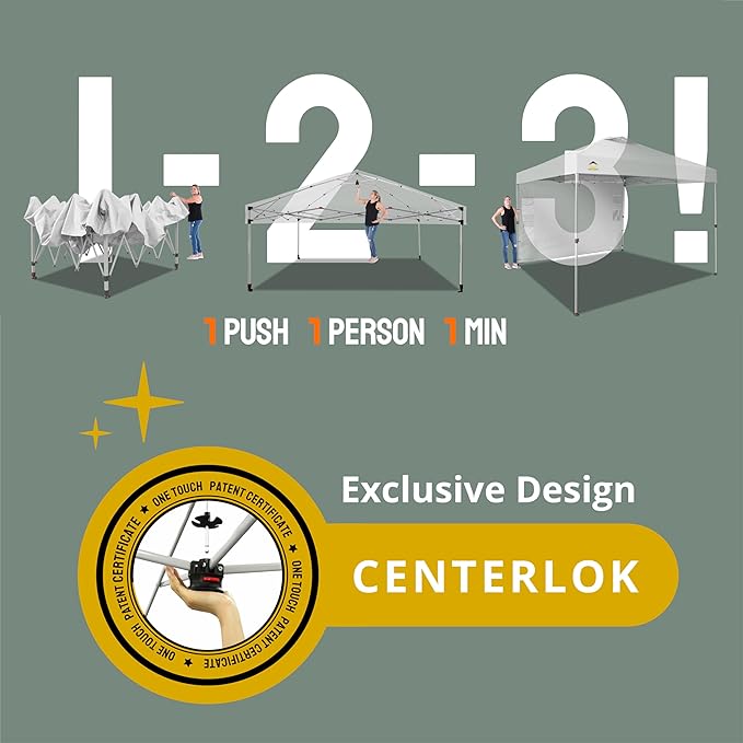 CROWN SHADES 10x10 Pop Up Canopy with 1 Side Wall - Beach Tent with One Push Setup - Outdoor Sun Shade for Events, Parties, Camping - Gazebo with STO-N-Go Cover Bag (White)