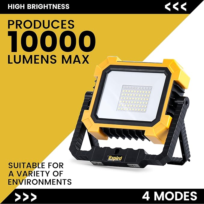 Portable LED Work Solar Light, 12000mAh 10000LM Magnetic Worklight with 4 Modes, Job Site Battery Rechargeable LED Floor Light for Emergency, Camping