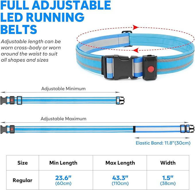 Illumifun LED Running Belt - USB Rechargeable Light Up Sash, High-Visibility Elastic Waistband Light for Running Cycling Hiking Camping Nighttime Activities