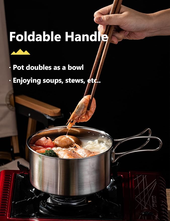 CampPro Camp Cooking Set for 4-8, Stainless Steel Camping Cookware Set, Camping Equipment with Carring Bag, Camping Pots and Pans Set for Campfire Cooking & RV & Backyard Picnic