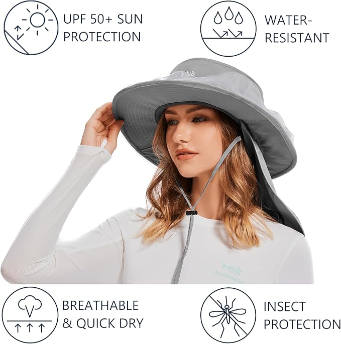 BASSDASH UPF 50+ Mosquito Net Hat with Stowable Neck Flap for Men Women Outdoor Fishing Hiking Camping Gardening FH17