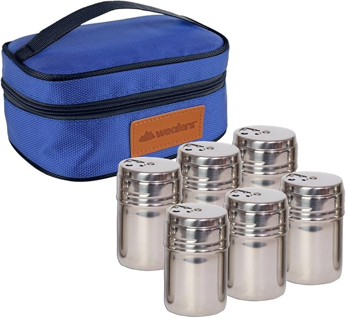 Wealers 6 Piece Stainless Steel Salt and Pepper Spice Shakers (Blue)