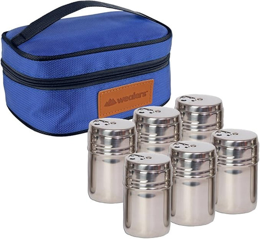 Wealers 6 Piece Stainless Steel Salt and Pepper Spice Shakers (Blue)
