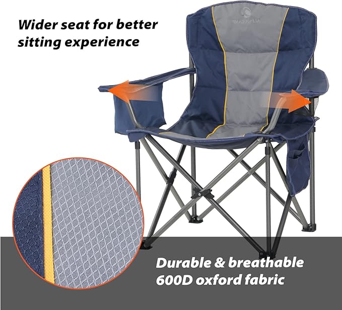 ALPHA CAMP Oversized Folding Camping Chair, Heavy Duty Portable Lawn Chairs with Cooler Bag, Side Pocket & Cup Holder, Folding Chairs for Outside Support 450 LBS