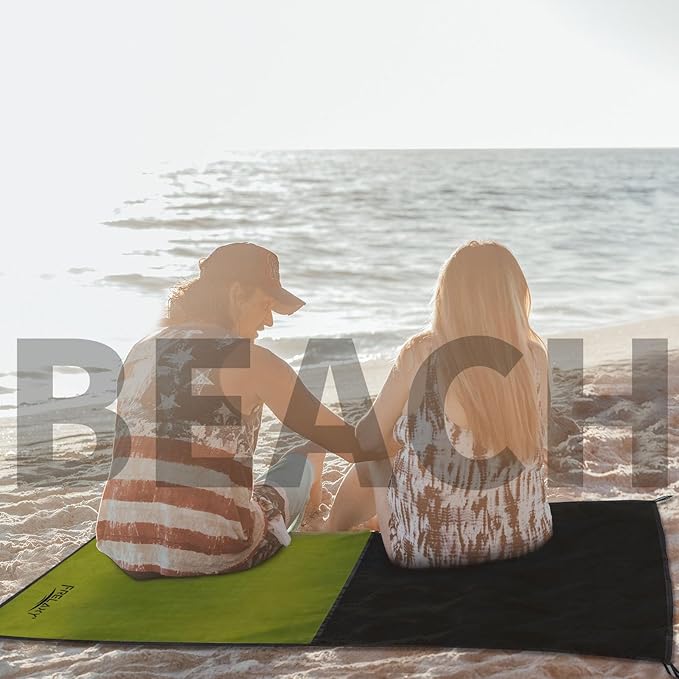 Frelaxy Pocket Picnic Blanket, Waterproof Sandproof Beach Mat, Compact Camping Tarp for Festivals, Hiking, Travel, Outdoor Recreation (Army Green, 57'' x 71'')
