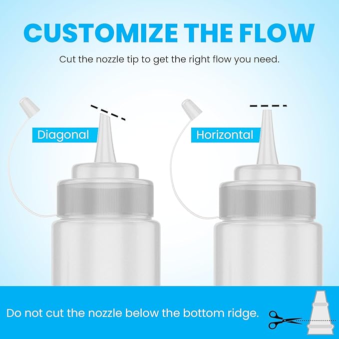 Oaklyn Reusable Squeeze Bottles 16oz 6 Pack - Leak Proof, BPA-Free Plastic Bottles for Sauces & Liquids, Easy to Clean