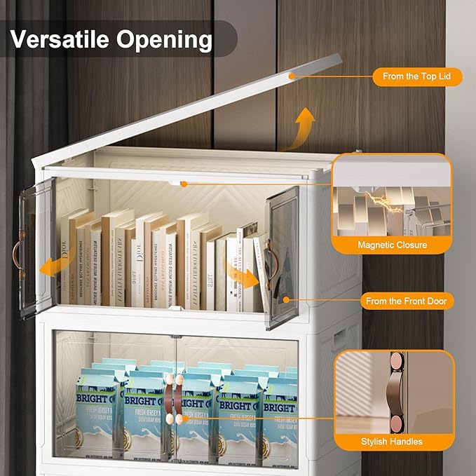 Extra Large Stackable Storage Bins with Lids & Wheels & Door, 896QT-112QT/28GAL*8Pack Foldable Collapsible Closet Organizers, Plastic containers drawers for bedroom Dorm