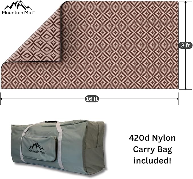 Premium RV Patio Mat Size 8' x 16' Made from Recycled Plastic for Camping - Thick 5 mm Heavy Duty, Waterproof, Reversible Rugs Recycled Polypropylene (8' x 16', Brown Diamond)