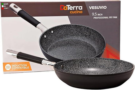 DaTerra Cucina - 9.5" Nonstick Ceramic Frying Pan - Made in Italy - Oven & Induction Safe - High Heat Resistant Nonstick Cookware - Dishwasher Safe - Volcanic Black Speckled