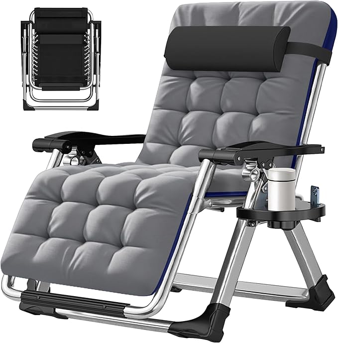 ABORON Oversized Zero Gravity Chair,29In XL Premium Outdoor Lawn Folding Lounge Chairs,Sturdy Adjustable Reclining Patio Chairs with Removable Cushion,Headrest & Tray
