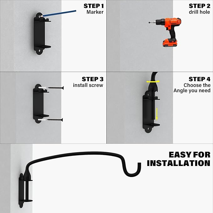 2 Pack Plant Hanger Bracket Wall Mounted Hooks for Hanging Bird Feeder, Flower Bracket, Anti Rust Metal Lanterns 12 Inches