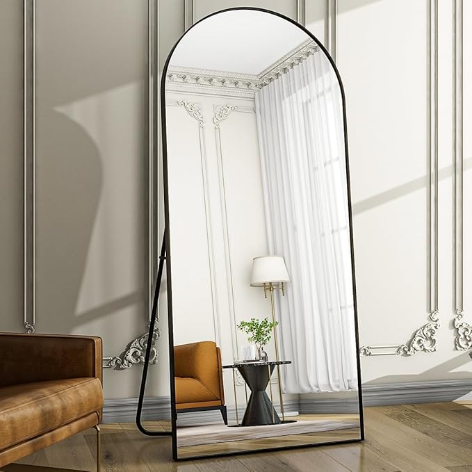 Oversized Full-Body Mirror, 76" x 34" Arched Full-Length Mirror, Black Metal Frame, Floor Mirror for Bedroom, Living/Dressing Room, Gym - Stand/Wall Mounted/Leaning
