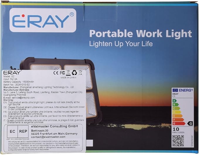 ERAY Rechargeable LED Work Light with Remote Control,15000mAh Battery 10000 LM Worklight, Portable Solar Camping Lights, IP66 4 Lighting Modes Work Lights for Outdoor Emergency Building Car Repairing