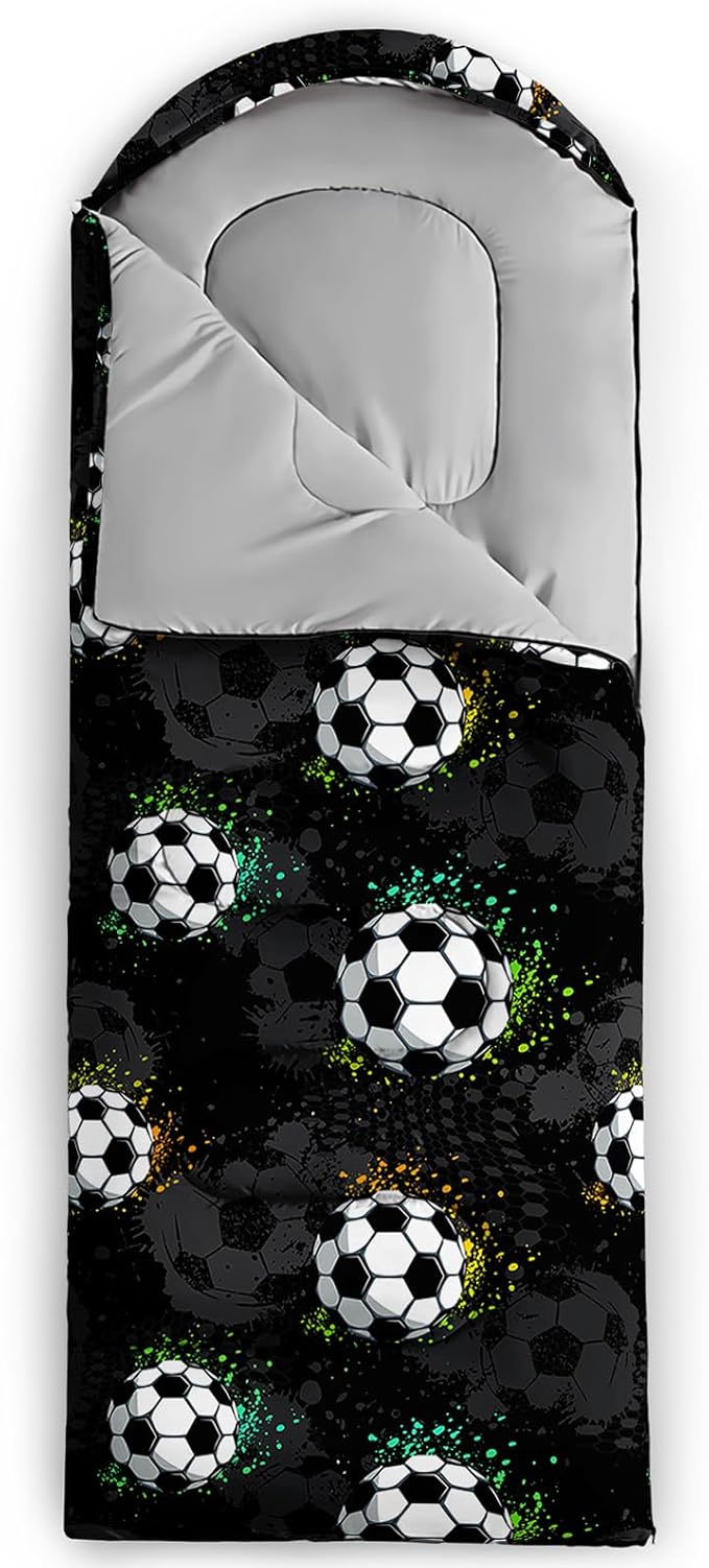 AILONEN Blue Glowing Basketball Sleeping Bag for Kids Boys,Warm and Cool Weather,Lightweight,Waterproof Backpacking,City Theme Ball Sports Sleeping Bag for Camping