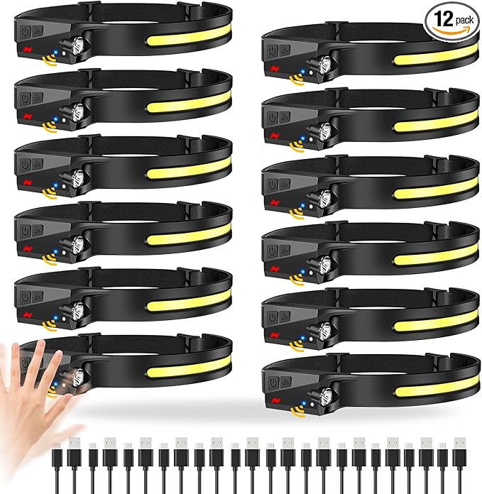 12pack Headlamp Rechargeable, 1000 Lumen Headlamps for Adults, 230 Angles Wide Beam Headlamp & Spotlight, Motion Sensor, 6 Modes, Lightweight Head Lamps for Camping Running Cycling (12)