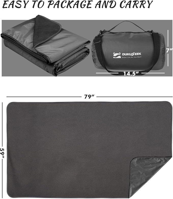 DUKUSEEK Hooded Stadium Blanket, Waterproof Windproof Outdoor Fleece Blanket - Large (79x56), Portable, Wearable, Warm for Outdoor Camping, Picnic, Stadium, Sports, Beach, Concerts, Car, Dogs…