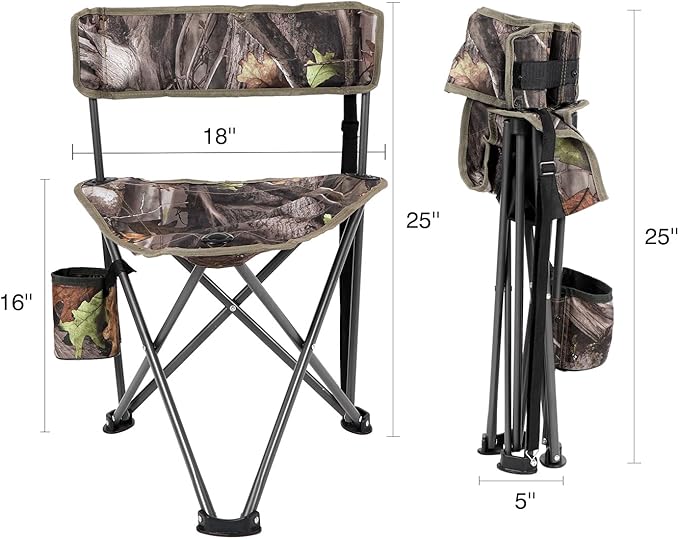 REDCAMP 2 Pack Tripod Hunting Chairs for Blinds, Folding Lightweight Portable Fishing Chair for Adults Hunting Stools with Backrest, Golf Chairs for Spectators, Camo