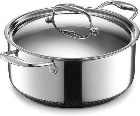 HexClad Hybrid Nonstick 5-Quart Dutch Oven with Stainless Steel Lid, Stay-Cool Handles, Dishwasher-Friendly, Oven-Safe Up to 900°F, Induction Ready, Compatible with All Cooktops