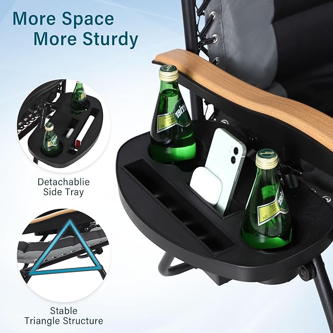 MFSTUDIO Zero Gravity Chairs Set of 2, XL Oversized Outdoor Anti Gravity Chair, Patio Lounge Folding Adjustable Chair with Cup Holder & Padded Headrest, Support 400lbs,Grey