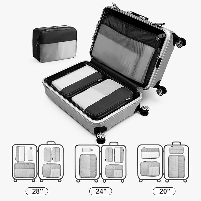 Compression Travel Packing Cubes, 6 Set Expandable Luggage Organizer Bags, Durable Travel Accessories for Suitcases, Backpacks, and Carry-Ons (Black)