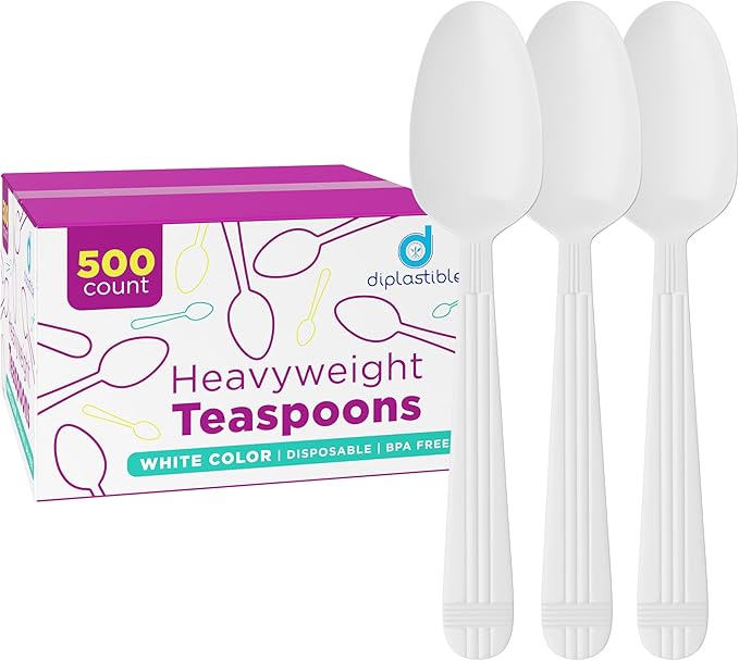 500 Count – Heavyweight Disposable White Plastic Tea Spoons | Dessert Spoons Plastic | Great for Celebrations, Parties, Travels, Events, and Everyday Use