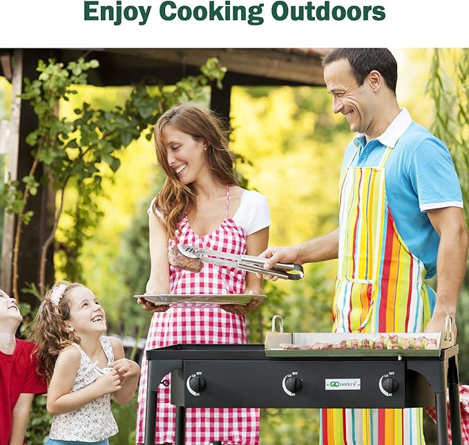 Goplus Outdoor Camping Stove, 3 Burner Propane Gas Cooker w/Detachable Legs & CSA Regulator & 0-20 PSI Regulator for Camp Patio RV, Cast Iron, 225,000-BTU