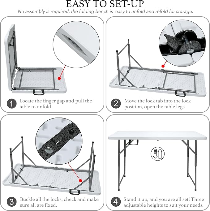 4ft Folding Table,Sturdy Outdoor Folding Table,Perfect for Camping Picnics Parties Durable Foldable Table with Easy Setup Ideal Portable Folding Tables for Indoor & Outdoor Use