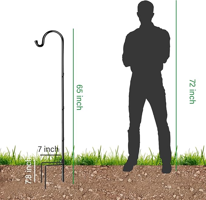 GOFORWILD Shepherd?™s Hooks 4 Pack Black, 65 inches Tall, Made of Premium Metal for Garden Decor, Plant Hanger, Lantern Hook, Garden Stake and Wedding Decor, 7016