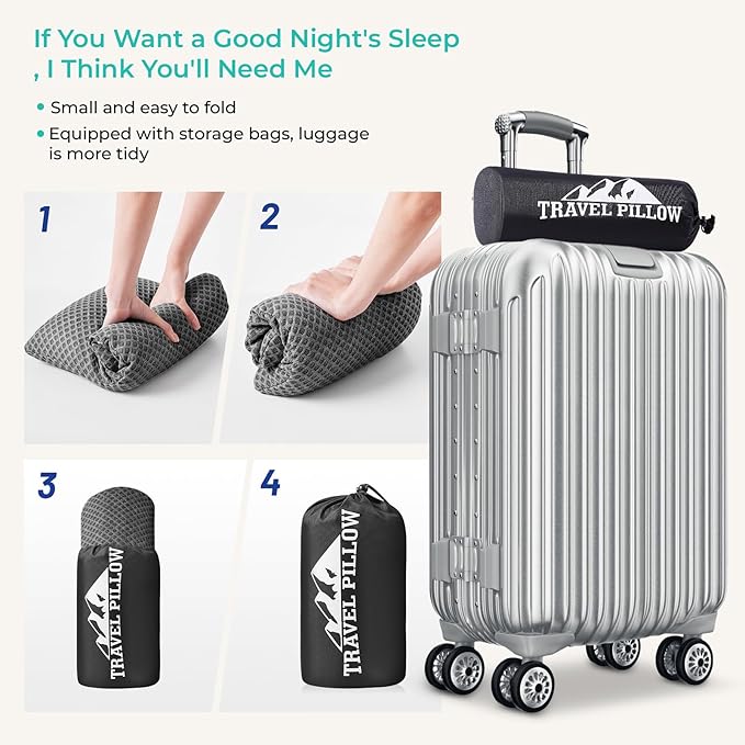 Travel Pillow Memory Foam Pillows, Camping Pillow-Compressible Medium Firm, Breathable Cover, Ideal Backpacking Hiking, Bed Pillows, Airplane and Car (Dark Grey, L)