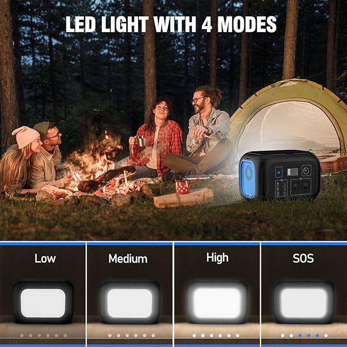 Portable Power Station 600W Power Bank 296Wh Solar Generator Lithium Battery Portable Generator Fast Charging with LED Light Battery Pack 9 Outputs Power Supply for Home Camping Emergency Backup