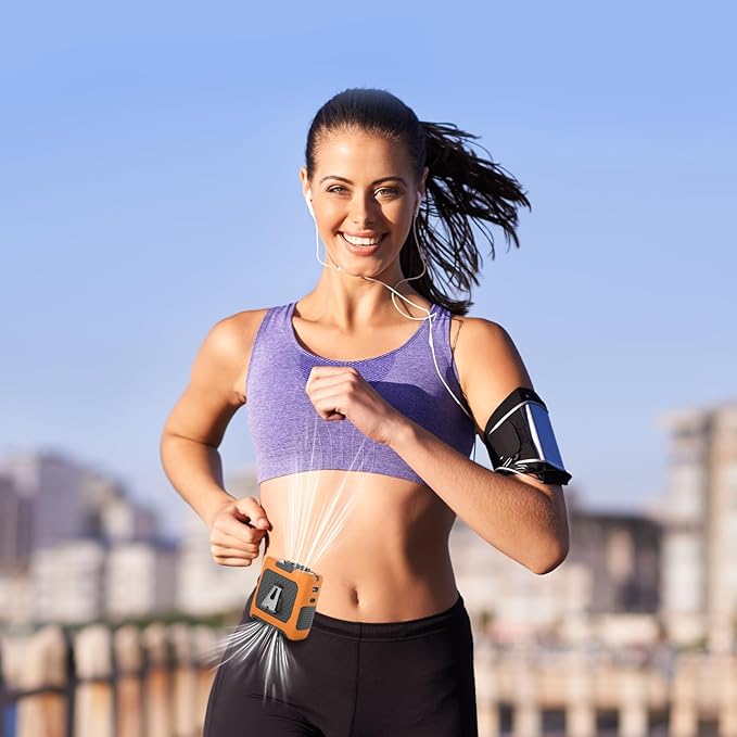 Portable Fan Wearable Personal Fan with 5 Speed Max 55 Working Hours Low Noise Portable Neck Fans Cooling Waist Fans for Camping Traveling LED Light Power Display 10000mAh Power Bank(Orange)