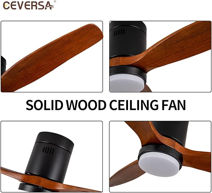 42 Inch Low Profile Ceiling Fans with Lights and Remote, Flush Mount Ceiling Fan with Lights, 3 Blades Solid Wood Walnut Hugger Easy Installation for Living Room, Bedroom, Farmhouse, Indoor