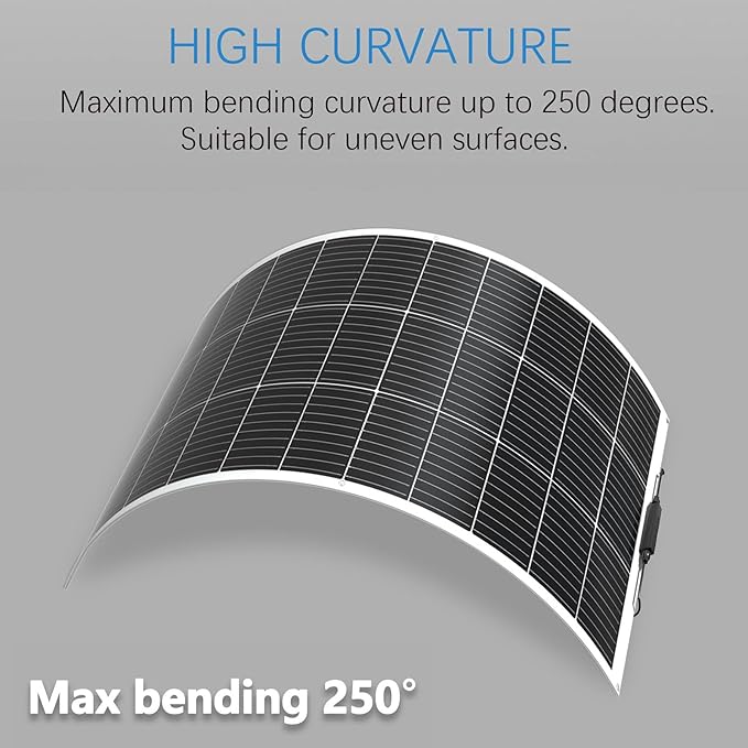 Flexible Solar Panel 100W 105W 12V Monocrystalline 250° Curvature Fiberglass High Efficiency Lightweight for RVs Boat Cabin (White)