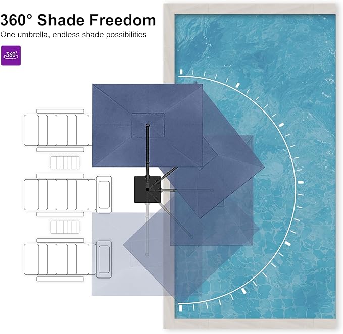 PURPLE LEAF 9' X 11.5' Rectangle Patio Umbrella Outdoor Large Aluminum Cantilever Umbrella with 3-Year Fade Resistance Recycled Fabric and 360-degree Rotation for Deck Pool Garden, Ocean Slate