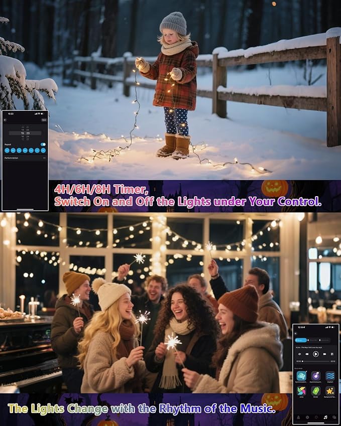 Smart Color Changing Halloween Lights, 82FT 200LED App Control RGB LED String Light with Remote & Timer, Music Sync Multiple Modes Twinkle Christmas Tree Light Waterproof Halloween Decorations