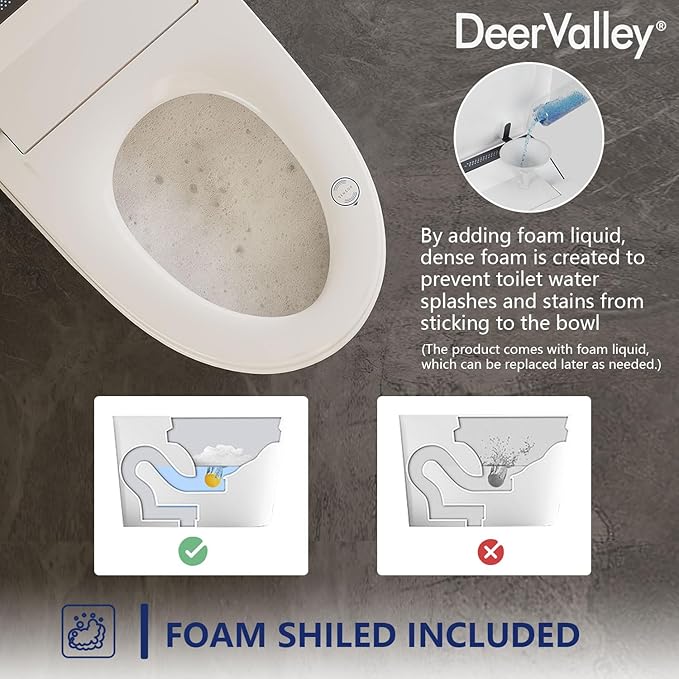 DeerValley Smart Toilet With Bidet Built in, Smart Bidet Toilet with Powerful Flush, Smart Toilet ADA Height, Cleaning Foam Dispenser, Foot Sensor, Warm Dryer, Heated Seat & Night Light, LED Display
