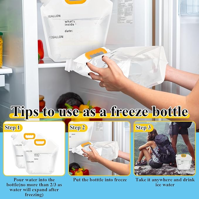 Tessco 12 Pack 1.3 Gallon Collapsible Water Storage Bag Water Container Bag Emergency Jug Foldable Plastic Storage Pouch Freezable Carrier Tank for Outdoor Sport Camping(Clear,Scale Line)