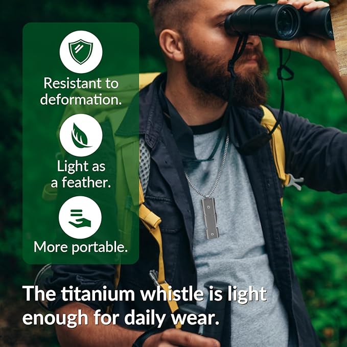 Titanium Emergency Whistle, 120db Safety Whistle with Keychain Rings for Outdoor Camping Hiking Boating Backpacking Fishing Kayak Kids Rescue Signaling Loud Survival Whistle