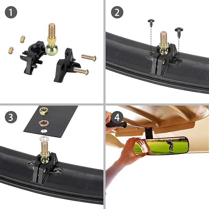 10L0L Panoramic Convex Golf Cart Mirror for Yamaha, EZGO, Club Car, Golf Cart Rear View Mirror