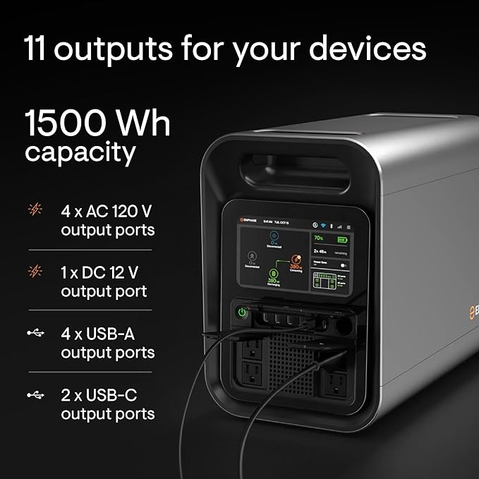 Enphase IQ PowerPack 1500 – Advanced Portable Power Station, 1500 W LFP, Microinverter Technology Produced in The USA, 4G Cellular, Wi-Fi, UL Certified 1500 Wh Solar Generator for Home Backup