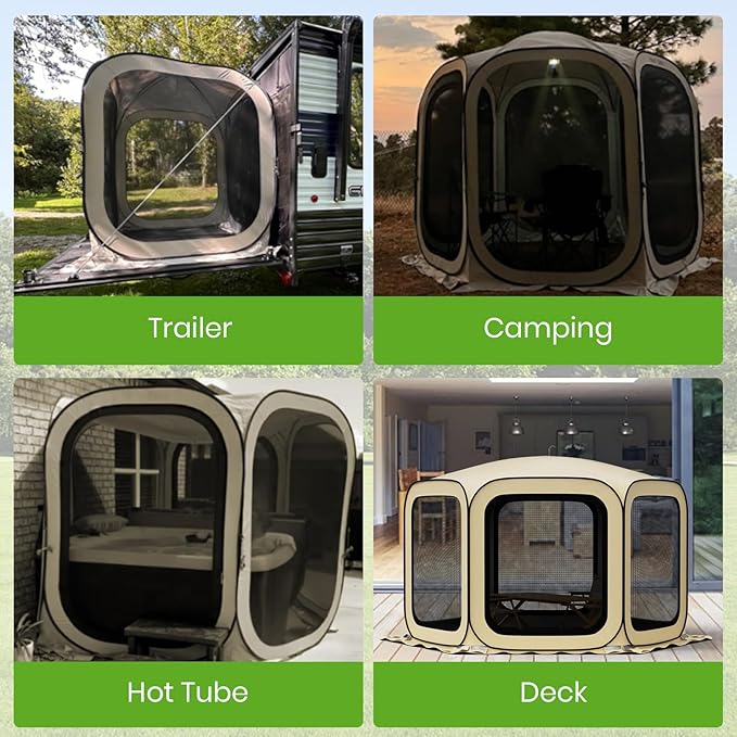 6x6 Pop-up Screen House Tent, Portable Screen Rooms for Outdoors with Storage Bag, Pop up Gazebo with Mosquito Netting,Screened in Canopy for Camping with 2 Zipper Entrances for Traile/Deck/Camping