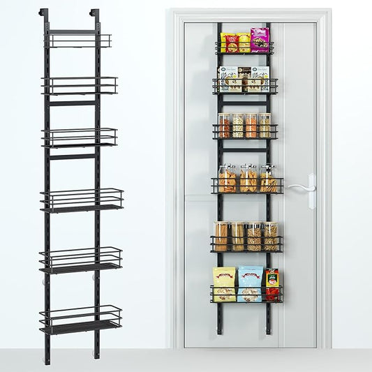 Adjustable 6-Tier Over the Door Pantry Organizer, Spice Rack, Narrow Hanging Shelf for Kitchen Storage and Organization
